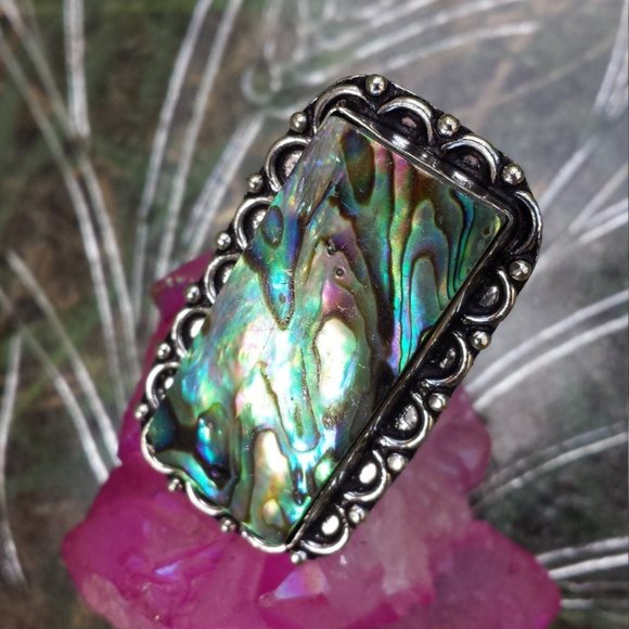 NEW Abalone gemstone 925 sterling silver statement ring size 8 - Picture 1 of 2